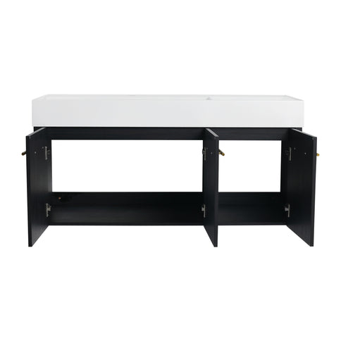 Contemporary 48" Wall Mounted Bathroom Vanity With Resin Sink And Soft Closing Doors And Line - Black Chestnut