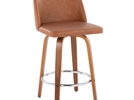 Toriano - Contemporary Fixed Height Counter Stool With Swivel & Round Footrest (Set of 2) - Walnut / Camel
