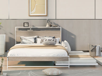 Platform Bed Frame With Trundle, USB Ports And Slat Support, No Box Spring Needed