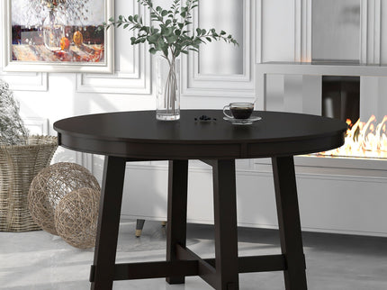 Gia - Round Extendable Dining Table With 16" Leaf Wood