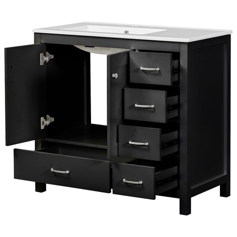 Bathroom Vanity With Sink Combo, 2 Soft Close Doors And 5 Drawers