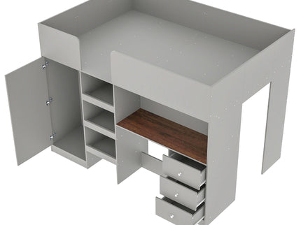 Loft Bed With Built In Wardrobe, Desk, Shelves, And Drawers
