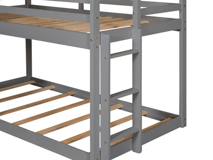 Bunk Bed Wood Bed & Roof, Window, Guardrail, Ladder