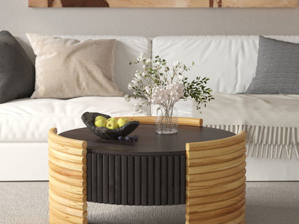 Modern Colorblocked Striped Coffee Table With Flip Top Storage