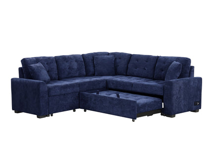 L-Shape Sofa Bed Pull-Out Sleeper Sofa With Wheels, USB Ports, Power Sockets For Living Room