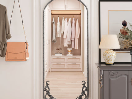 Full Body Arched Mirror With Vintage Carved Applique