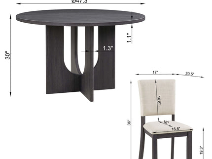 Round Dining Set With 4 Upholstered Dining Chairs