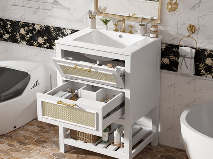Modern Bathroom Vanity With Integrated Sink, Cabinet With 1 Deep Drawer And 1 Tip-Out Drawer