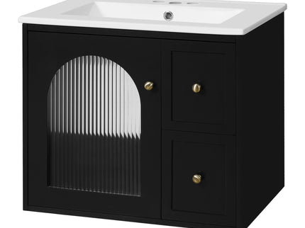 Wall-Mounted Bathroom Vanity Set With Sink, 2 Drawers And Soft-Close Door