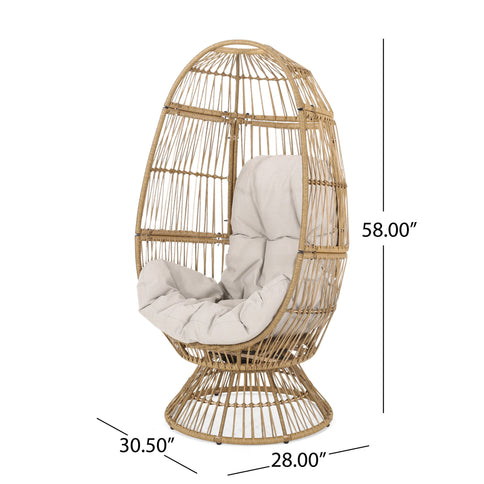 Patio Swivel Basket Egg Chair With Cushion