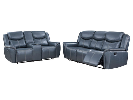 Stanwicke - 2 Piece Motion Reclining Sofa Set With Contrast Stitching - Blue