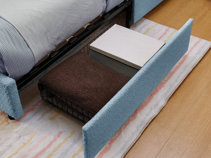 Upholstered Bed With Oversized Rabbit Ear Headboard, LED Lights & 4 Storage Drawers