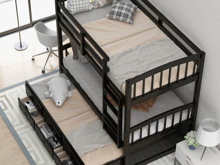 Bunk Bed With Trundle And Drawers, Arched Headboard And Footboard
