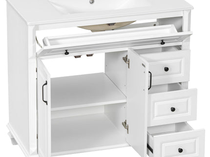 Modern Bathroom Vanity With Sink, 3 Drawers & 2 Doors