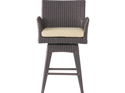 Outdoor Modern Rattan Swivel Barstool With Tapered Legs - Beige / Multibrown