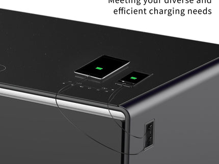 Modern Smart Coffee Table With Built-In Fridge, tooth Speaker, Wireless Charging Module, Touch Control Panel, Power Socket, USB Interface, Outlet Protection, Atmosphere Light