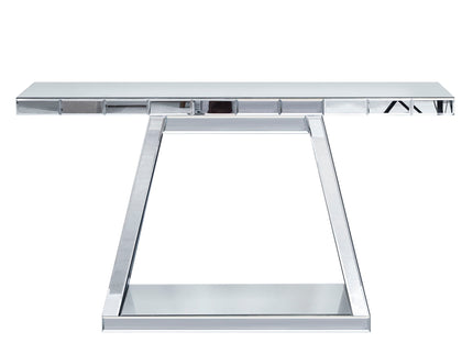 Modern Luxe Full Body Mirror Entryway Table With Trapezoid Base, 360° Reflective Console, Scratch Resistant, Open Storage - Silver