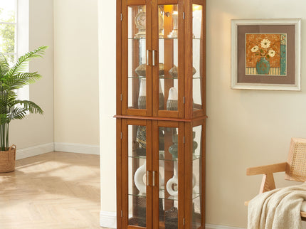 Curio Cabinet Lighted Curio Diapaly Cabinet With Adjustable Shelves And Mirrored Back Panel, Tempered Glass Doors (6 Tier), (E26 Light Bulb Not Included)
