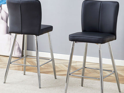 Modern Bar Chair Set Streamlined Backrest Metal Legs 2 Pieces - Black / Silver