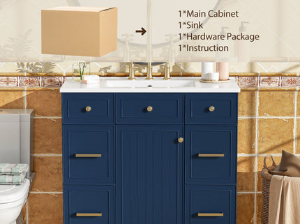 Bathroom Vanity With Ceramic Sink, Soft Close Doors, Adjustable Shelves