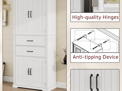 Multi Functional Storage Cabinet With Adjustable Shelves, 2 Drawers, Door Shelves