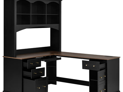 Space Saving L-Shaped Computer Desk With Keyboard Tray & Charging Stations