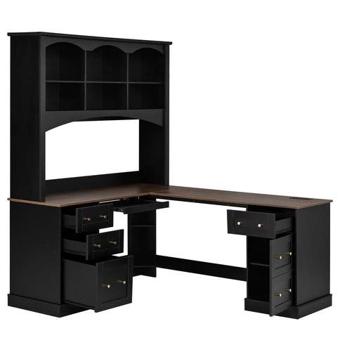 Space Saving L-Shaped Computer Desk With Keyboard Tray & Charging Stations
