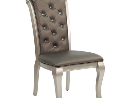 Rectangle Dining Table With Glass Top And 6 Tufted Back Chairs - Gray / Silver