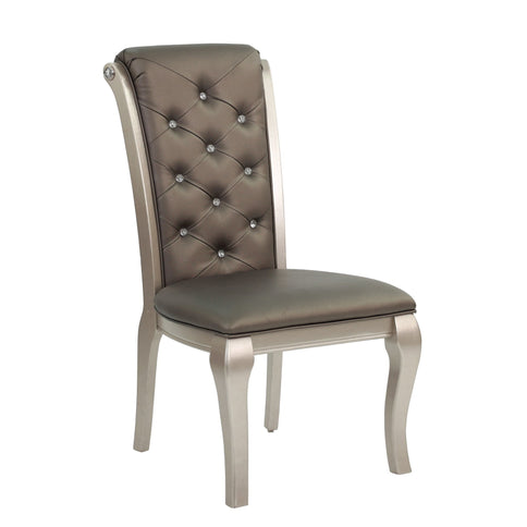 Rectangle Dining Table With Glass Top And 6 Tufted Back Chairs - Gray / Silver