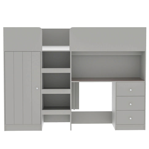 Loft Bed With Built In Wardrobe, Desk, Shelves, And Drawers
