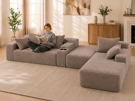 U-Shaped Modular Sofa With Cup Holders And Storage For Living Rooms - Coffee