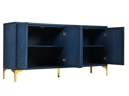 Modern 4 Door Sideboard With Creative Carved Surface And Adjustable Shelves