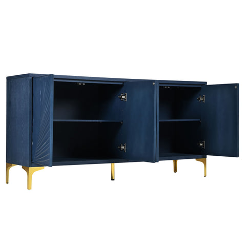 Modern 4 Door Sideboard With Creative Carved Surface And Adjustable Shelves
