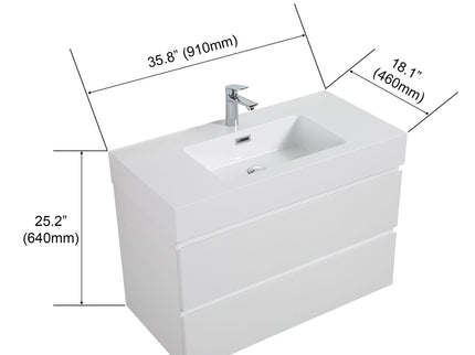 Alice - Bathroom Vanity With Large Storage, Sink Wall Mounted Floating Bathroom Vanity For Modern Bathroom, One-Piece Sink Basin Without Drain And Faucet