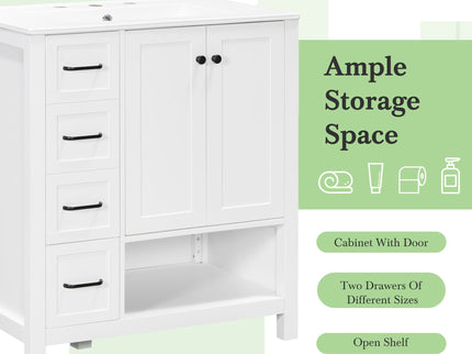 Bathroom Vanity With Sink Top, Bathroom Vanity Cabinet With 2 Doors And 2 Drawers, Open Shelf