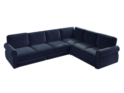 L-Shaped Sofa Couch With Pull Out Bed With Nailhead Trim & Rolled Arm