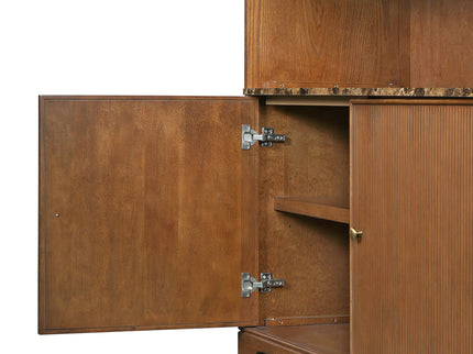 Tall Bookcase Storage Cabinet With 3 Open Shelves & Fluted Double Doors