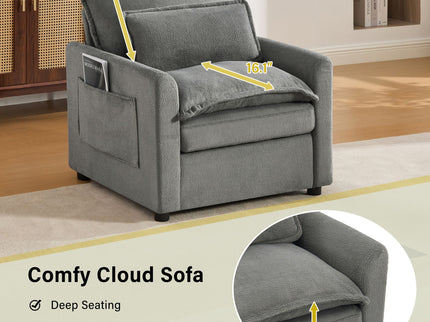 Modern Single Seat Accent Chair With Side Storage Pockets