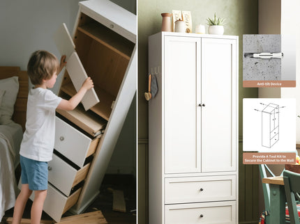 Pantry Cabinet With 2 Drawers, Freestanding Kitchen Storage Cabinet With Adjustable Shelves, Heavy-Duty Organizer For Spices, Dishware, Small Appliances - White