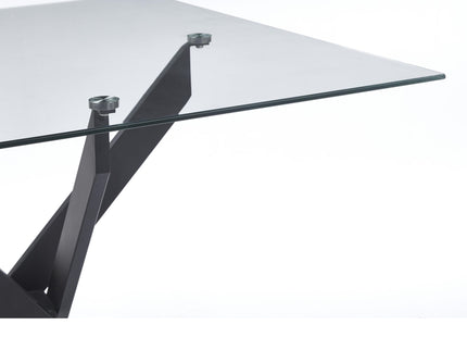 Dining Table With Cross Metal Leg And Tempered Glass, Modern Space Saving Kitchen Table For Living Room Legs, Square Table