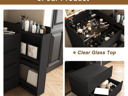 Flip Mirror Vanity Desk With Adjustable LED Lights & Stool For Bedroom