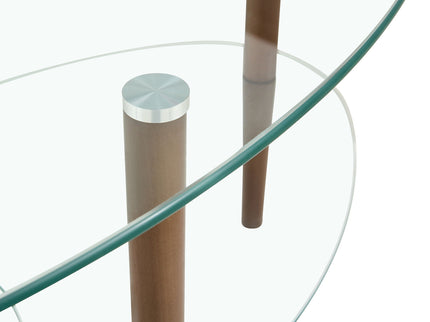 Transparent Oval Glass Coffee Table, Modern Table In Living Room Oak Wood Leg Tea Table 3-Layer Glass Table