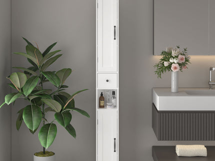 Slim Tall Bathroom Storage Cabinet With Adjustable Shelves, 2 Doors Freestanding Cabinet - White