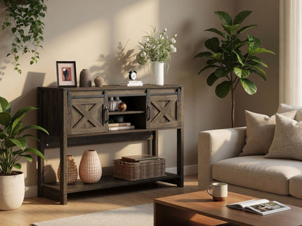 Farmhouse Entryway Table With Sliding Barn Door