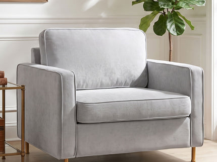 Accent Chair Upholstered Single Sofa With Square Arms, Sewn Pillow Back For Living Room