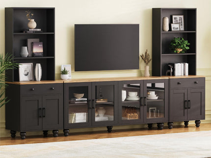 Farmhouse TV Stand With Solid Wood Gourd Shaped Legs For TVs Up To 70"