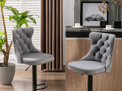 Swivel Barstools Adjusatble Seat Height, Modern Upholstered Bar Stools With Backs Comfortable Tufted For Home Pub And Kitchen Island (Set of 2)
