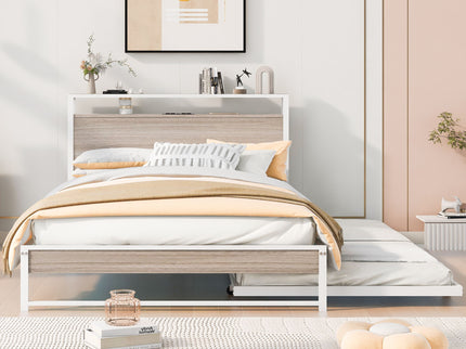 Platform Bed Frame With Trundle, USB Ports And Slat Support, No Box Spring Needed