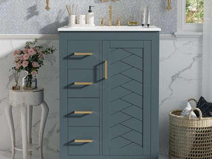 Bathroom Vanity With Integrated Sink, Rectangular Cabinet With 1 Door And 3 Drawers