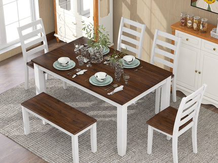 6 Piece Dining Set With 4 Upholstered Chairs & Bench - Walnut